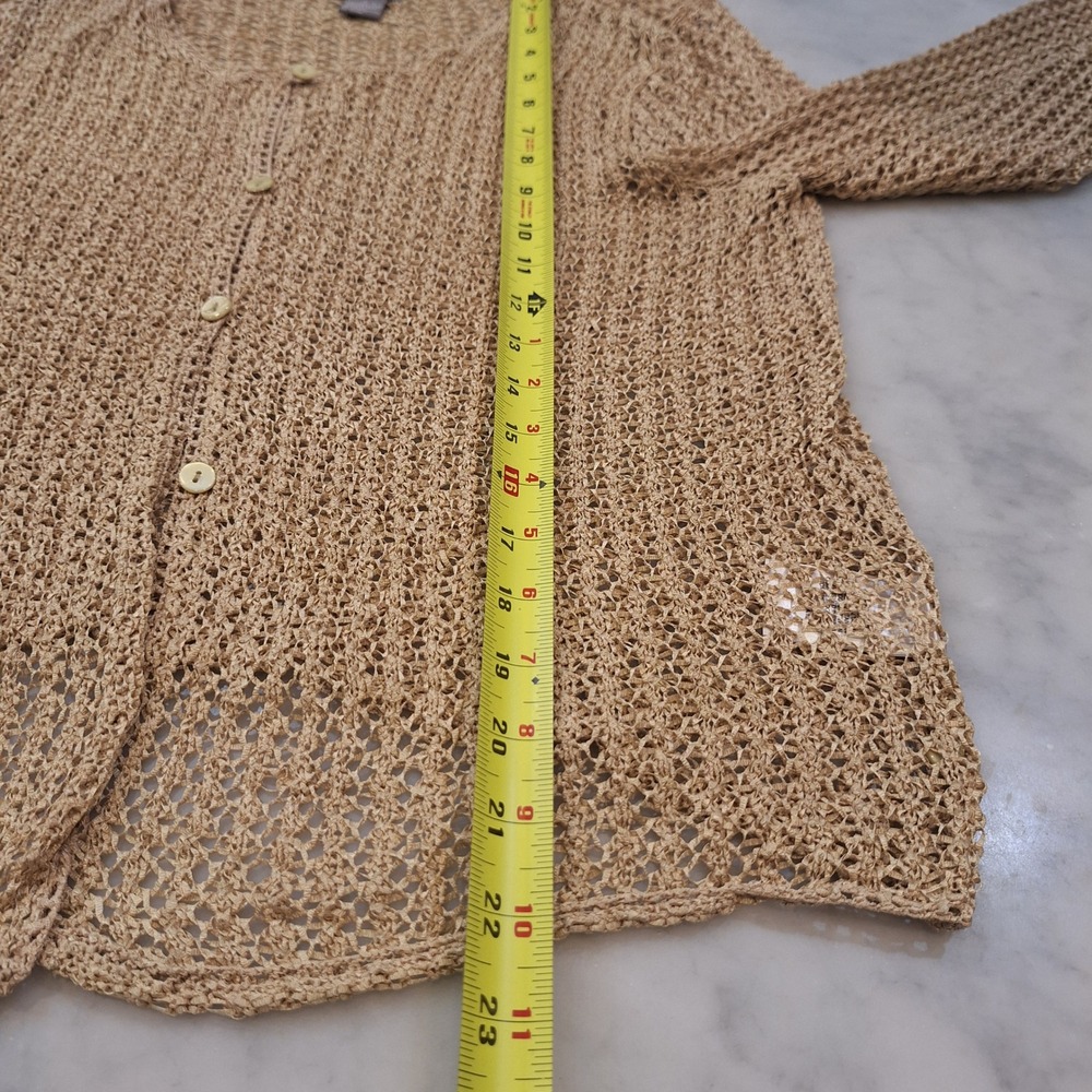 Sigrid Olsen Cardigan Sweater Womens Lg Tan Gold Open Knit Crochet Boho Beach - Picture 5 of 6